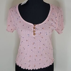 Hippie Rose Juniors' Pointelle Scoop-Neck Top